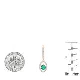 14K Rose Gold 4.5 MM Each Round Cut Lab Created Emerald & White Diamond Dangling Earrings