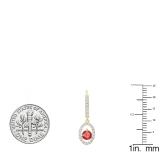 14K Yellow Gold 4.5 MM Each Round Cut Lab Created Ruby & White Diamond Dangling Earrings