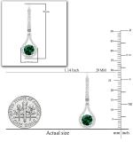 14K White Gold 5.5 MM Each Round Cut Lab Created Emerald & White Diamond Dangling Earrings