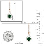18K Rose Gold 5.5 MM Each Round Cut Lab Created Emerald & White Diamond Dangling Earrings