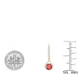 18K Yellow Gold 5.5 MM Each Round Cut Lab Created Ruby & White Diamond Dangling Earrings