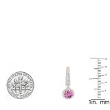 10K Rose Gold 5.5 MM Each Round Lab Created Pink Sapphire & White Diamond Ladies Dangling Earrings