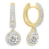 10K Yellow Gold 5.5 MM Each Round Lab Created White Sapphire & Diamond Ladies Dangling Earrings