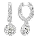 14K White Gold 5.5 MM Each Round Lab Created White Sapphire & Diamond Ladies Dangling Earrings
