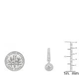 14K White Gold 5.5 MM Each Round Lab Created White Sapphire & Diamond Ladies Dangling Earrings