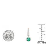 14K Rose Gold 5.5 MM Each Round Lab Created Emerald & White Diamond Ladies Dangling Earrings