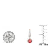 14K Rose Gold 5.5 MM Each Round Lab Created Ruby & White Diamond Ladies Dangling Earrings