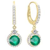 10K Yellow Gold 5.5 MM Each Round Lab Created Emerald And Round & Princess Diamond Earrings