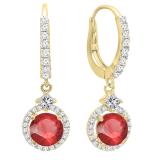 18K Yellow Gold 5.5 MM Each Round Lab Created Ruby And Round & Princess Diamond Earrings