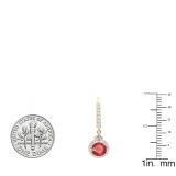 18K Yellow Gold 5.5 MM Each Round Lab Created Ruby And Round & Princess Diamond Earrings