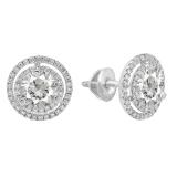 14K White Gold 6 MM Each Round Lab Created White Sapphire & White Diamond Ladies Stud Earrings