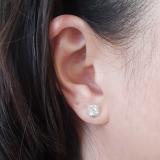10K White Gold Each 4 MM Cushion Cut Lab Created White Sapphire & Round Diamond Halo Stud Earrings
