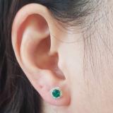 18K White Gold Each 4 MM Cushion Cut Lab Created Emerald & Round Diamond Halo Stud Earrings