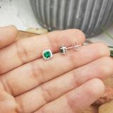 18K White Gold Each 4 MM Cushion Cut Lab Created Emerald & Round Diamond Halo Stud Earrings