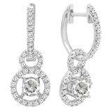 10K White Gold 4.5 MM Round Lab Created White Sapphire & Diamond Ladies Halo Dangling Earrings