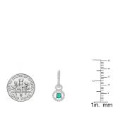10K White Gold 4.5 MM Round Lab Created Emerald & White Diamond Ladies Halo Dangling Earrings