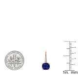 10K Rose Gold 6 MM Each Cushion Cut Lab Created Blue Sapphire & Round Diamond Drop Earrings