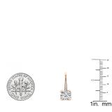 18K Rose Gold 6 MM Each Cushion Cut Lab Created White Sapphire & Round Diamond Drop Earrings