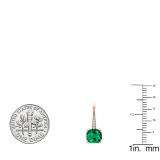 14K Rose Gold 6 MM Each Cushion Cut Lab Created Emerald & Round Diamond Drop Earrings