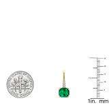 14K Yellow Gold 6 MM Each Cushion Cut Lab Created Emerald & Round Diamond Drop Earrings