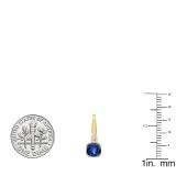 18K Yellow Gold 5 MM Each Cushion Cut Lab Created Blue Sapphire & Round Diamond Drop Earrings