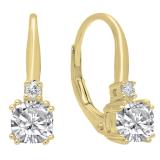 14K Yellow Gold 5 MM Each Cushion Cut Lab Created White Sapphire & Round Diamond Drop Earrings