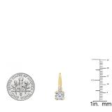 14K Yellow Gold 5 MM Each Cushion Cut Lab Created White Sapphire & Round Diamond Drop Earrings