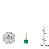 14K Yellow Gold 5 MM Each Cushion Cut Lab Created Emerald & Round Diamond Drop Earrings