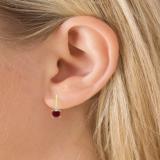 14K Yellow Gold 5 MM Each Cushion Cut Lab Created Ruby & Round Diamond Drop Earrings