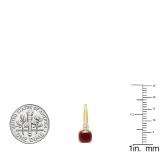14K Yellow Gold 5 MM Each Cushion Cut Lab Created Ruby & Round Diamond Drop Earrings