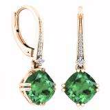 14K Rose Gold 8 MM Cushion Cut Lab Created Emerald & Round Cut White Diamond Drop Earrings