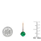 14K Rose Gold 8 MM Cushion Cut Lab Created Emerald & Round Cut White Diamond Drop Earrings