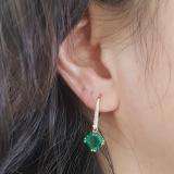 14K Rose Gold 8 MM Cushion Cut Lab Created Emerald & Round Cut White Diamond Drop Earrings