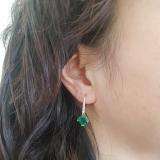 14K Rose Gold 8 MM Cushion Cut Lab Created Emerald & Round Cut White Diamond Drop Earrings
