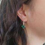 14K Rose Gold 8 MM Cushion Cut Lab Created Emerald & Round Cut White Diamond Drop Earrings