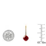 14K Yellow Gold 8 MM Cushion Cut Lab Created Ruby & Round Cut White Diamond Drop Earrings