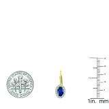 10K Yellow Gold 5X3 MM Each Oval Lab Created Blue Sapphire & Round Diamond Halo Hoop Earrings