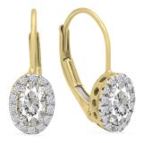 18K Yellow Gold 5X3 MM Each Oval Lab Created White Sapphire & Round Diamond Halo Hoop Earrings