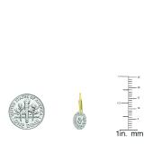 18K Yellow Gold 5X3 MM Each Oval Lab Created White Sapphire & Round Diamond Halo Hoop Earrings