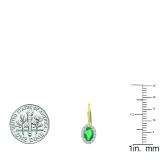 18K Yellow Gold 5X3 MM Each Oval Lab Created Emerald & Round Diamond Halo Hoop Earrings