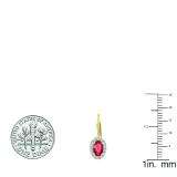 10K Yellow Gold 5X3 MM Each Oval Lab Created Ruby & Round Diamond Halo Hoop Earrings
