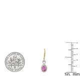 18K Yellow Gold 7X5 MM Each Oval Lab Created Pink Sapphire & Round Diamond Dangling Drop Earrings