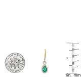 14K Yellow Gold 7X5 MM Each Oval Lab Created Emerald & Round Diamond Dangling Drop Earrings