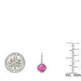 18K White Gold 6 MM Each Cushion Lab Created Pink Sapphire & Round Diamond Ladies Hoop Earrings