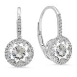 14K White Gold 7 MM Each Round Lab Created White Sapphire & White Diamond Ladies Hoop Earrings
