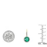 14K Yellow Gold 7 MM Each Round Lab Created Emerald & White Diamond Ladies Hoop Earrings