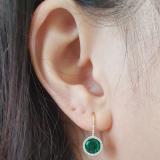 14K Yellow Gold 7 MM Each Round Lab Created Emerald & White Diamond Ladies Hoop Earrings