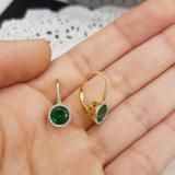 14K Yellow Gold 7 MM Each Round Lab Created Emerald & White Diamond Ladies Hoop Earrings