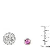 10K Rose Gold 6.5 MM Each Round Lab Created Pink Sapphire & White Diamond Ladies Stud Earrings