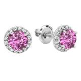 10K White Gold 6.5 MM Each Round Lab Created Pink Sapphire & White Diamond Ladies Stud Earrings